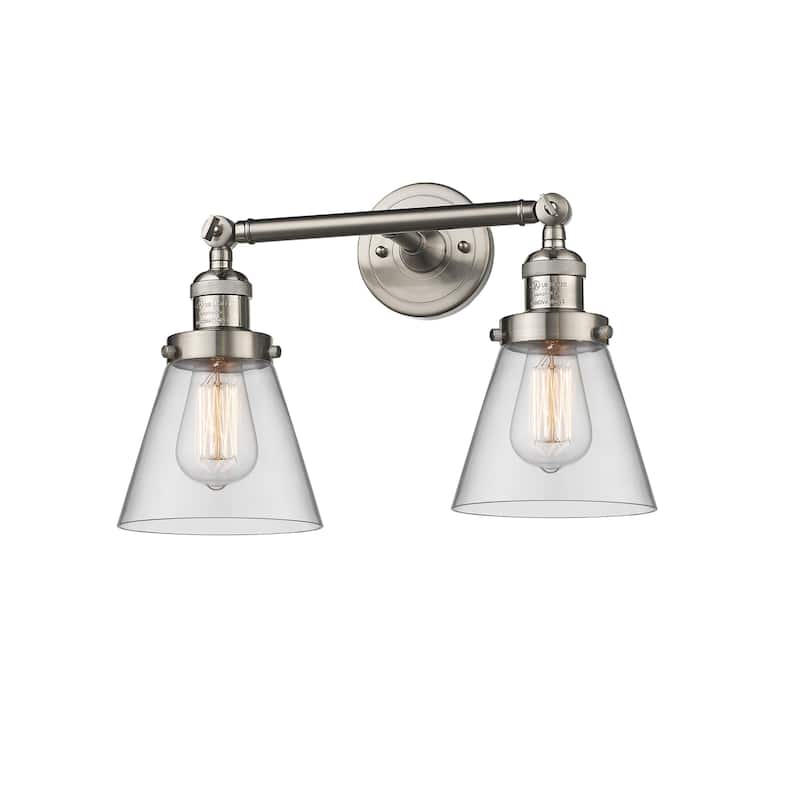 Innovations Lighting Small Cone 2 Light 16" Wide Bathroom Vanity Light - Satin Brushed Nickel / Clear