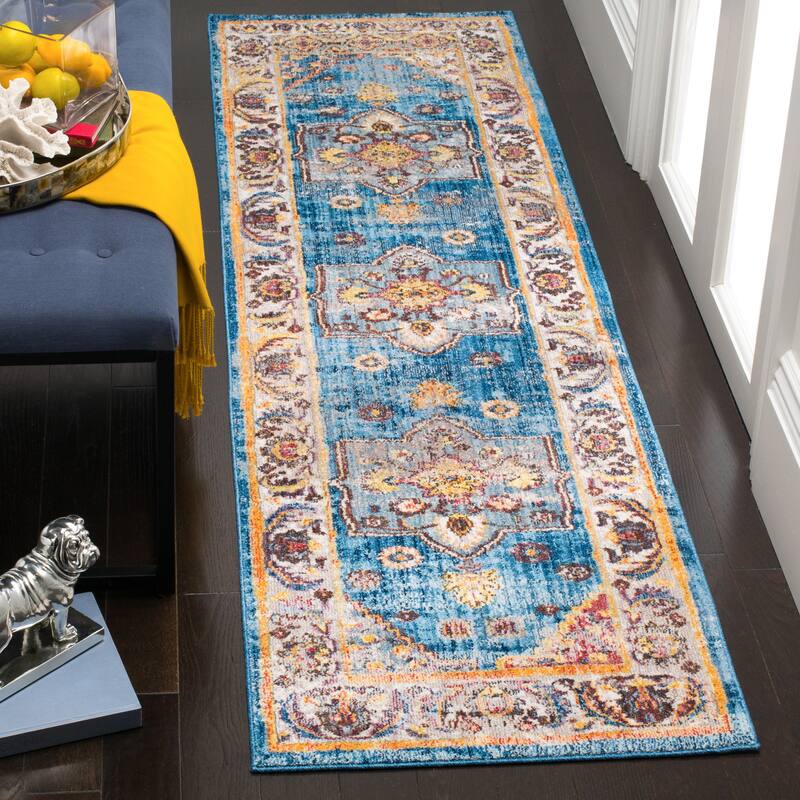 SAFAVIEH Bristol Eithel Vintage Boho Oriental Polyester Rug - 2'3" x 8' Runner - Blue/Ivory - Runner