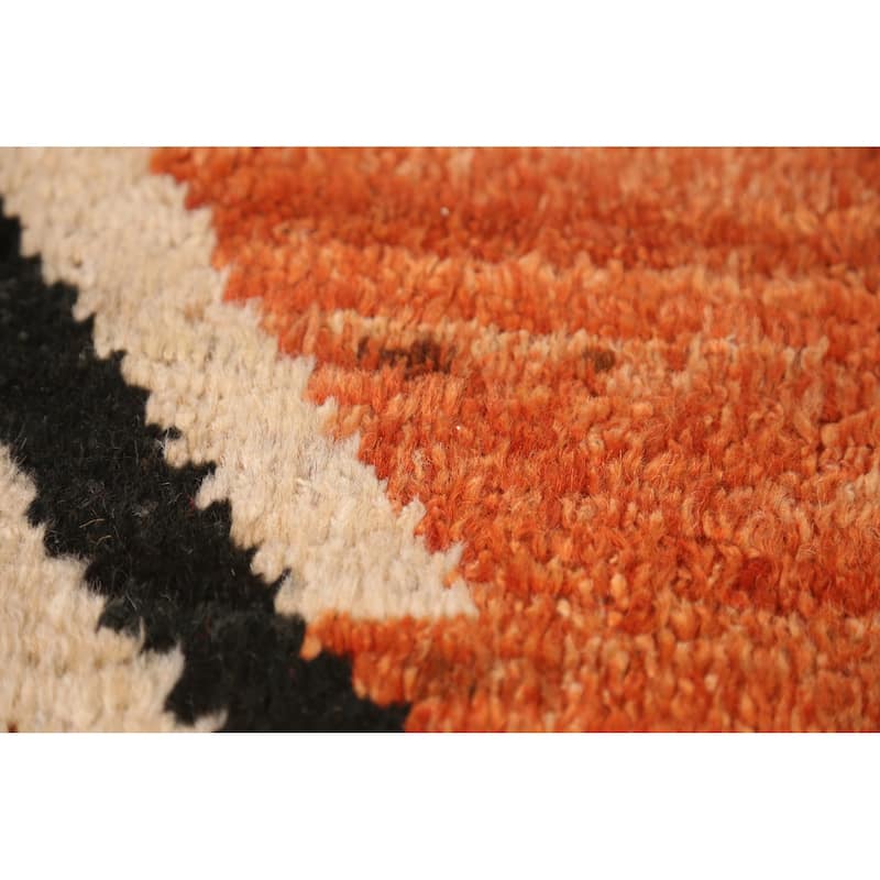 Geometric Moroccan Oriental Area Rug Orange Hand-Knotted Wool Carpet - 7'1" x 9'8"