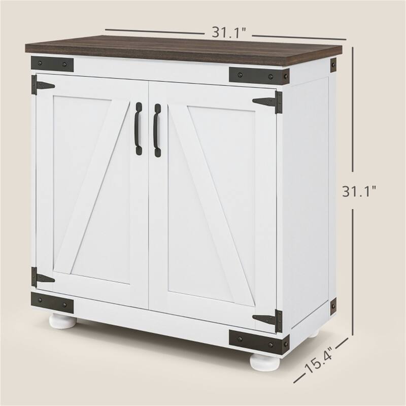 Modern Kitchen Storage Sideboard Cabinet with Sliding Barn Door and Adjustable Shelves - 31.1" W x 15.4" D x 31.1" H
