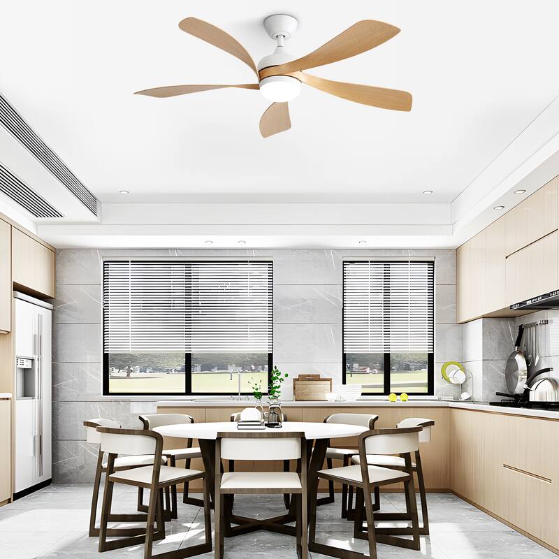52 Inch Modern Ceiling Fan With 3 Color Dimmable Led Light 5 ABS Blades Remote Control Reversible DC Motor