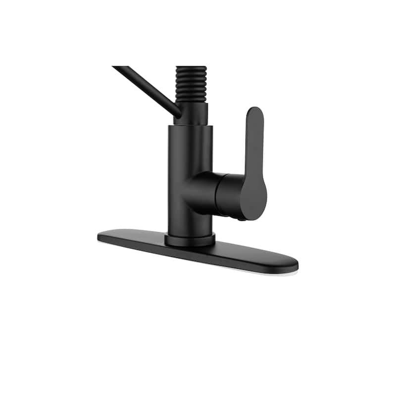 Single Handle Matte Black Kitchen Sink Faucet with Pull Down Sprayer Deck Mount Kitchen Faucets With Deck Plate