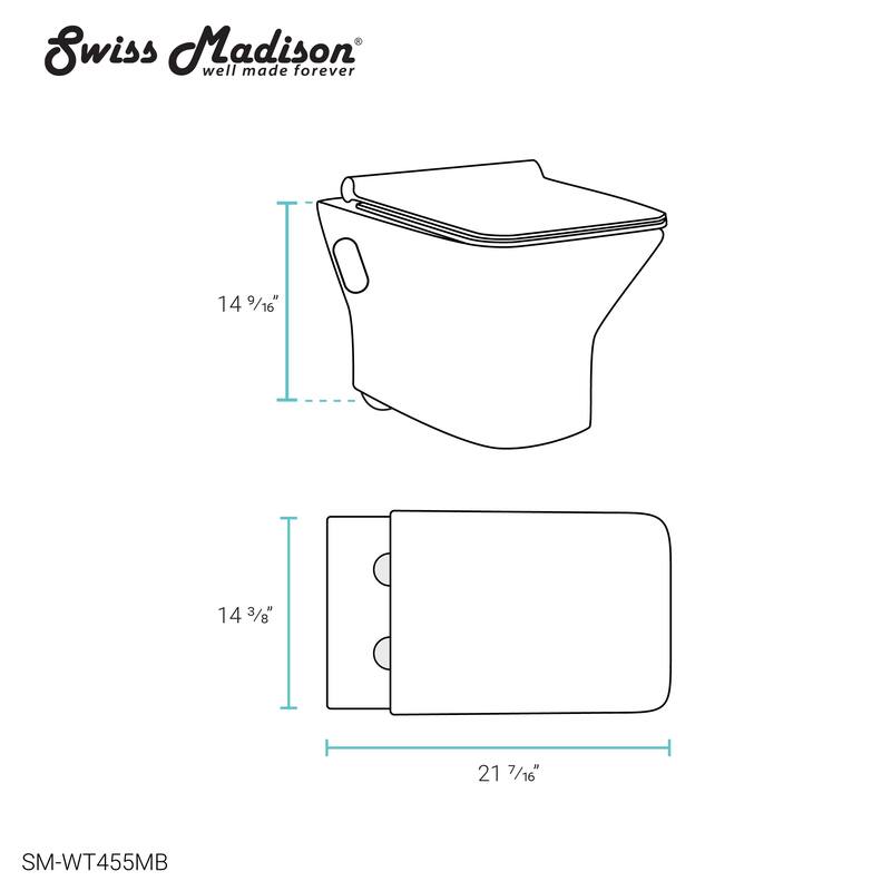 Swiss Madison Bastille Wall-Hung Toilet Bowl Only in Matte Black - 22.5" x 14.0" x 14.0"
