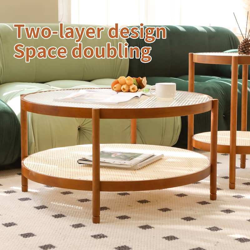 Modern Coffee Table Set Farmhouse Nesting Round Coffee Tables with 2 Tiers Storage, for Living Room - 1 Item, Large Table