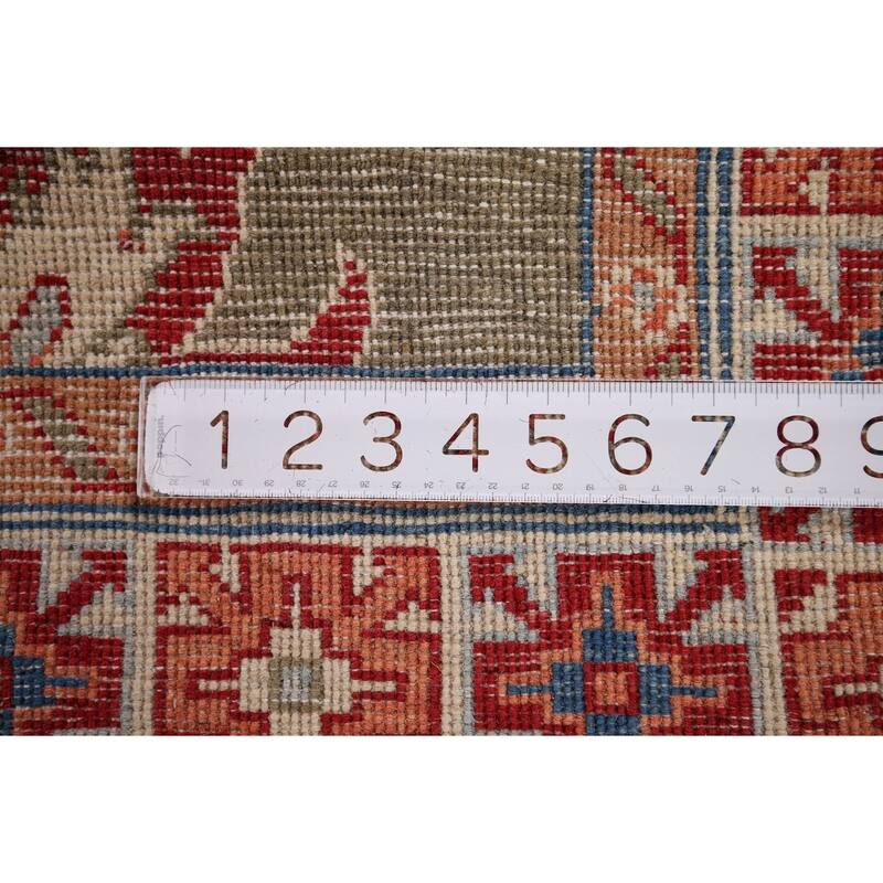 Geometric Kazak Oriental Foyer Rug Handmade Wool Carpet - 3'2" x 4'9"