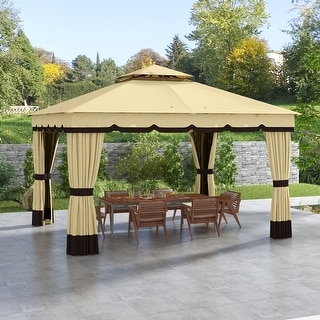 Outsunny 10' x 12' Patio Gazebo, Double Roof Outdoor Gazebo Canopy Shelter with Netting and Curtains, Solid Metal Frame