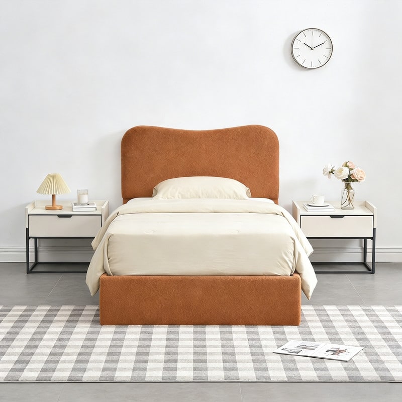 Hydraulic Lift Up Storage Upholstered Platform Bed - Brown - Twin