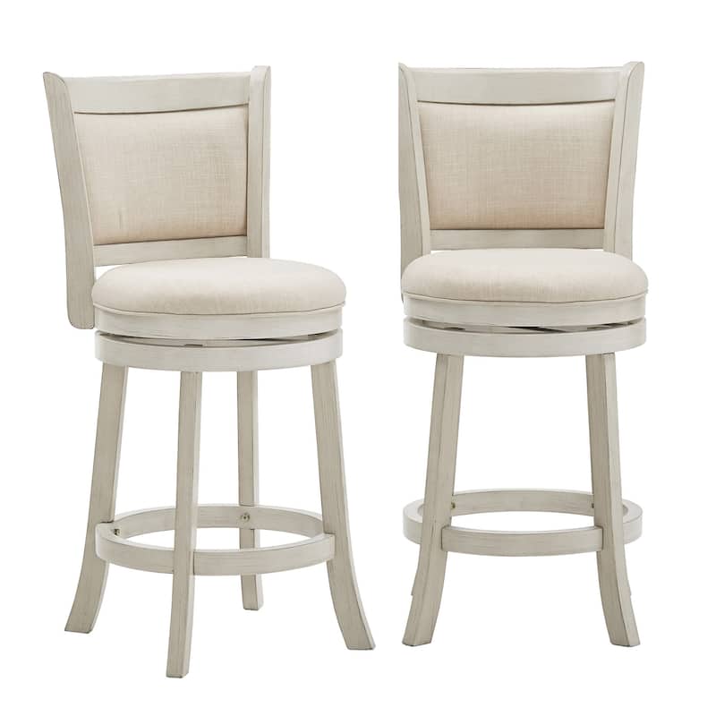 Rovinj Upholstered Back Swivel Stool - Antique White-Beige Linen