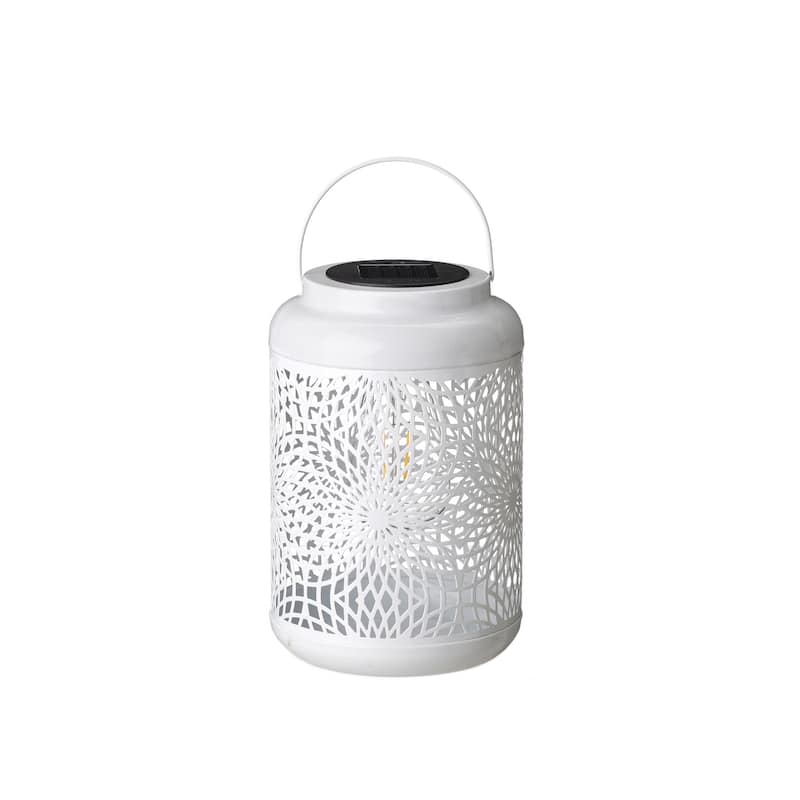 Glitzhome 8.75"H Outdoor Waterproof Metal Solar Hanging Lantern with Flower Leaves Decor