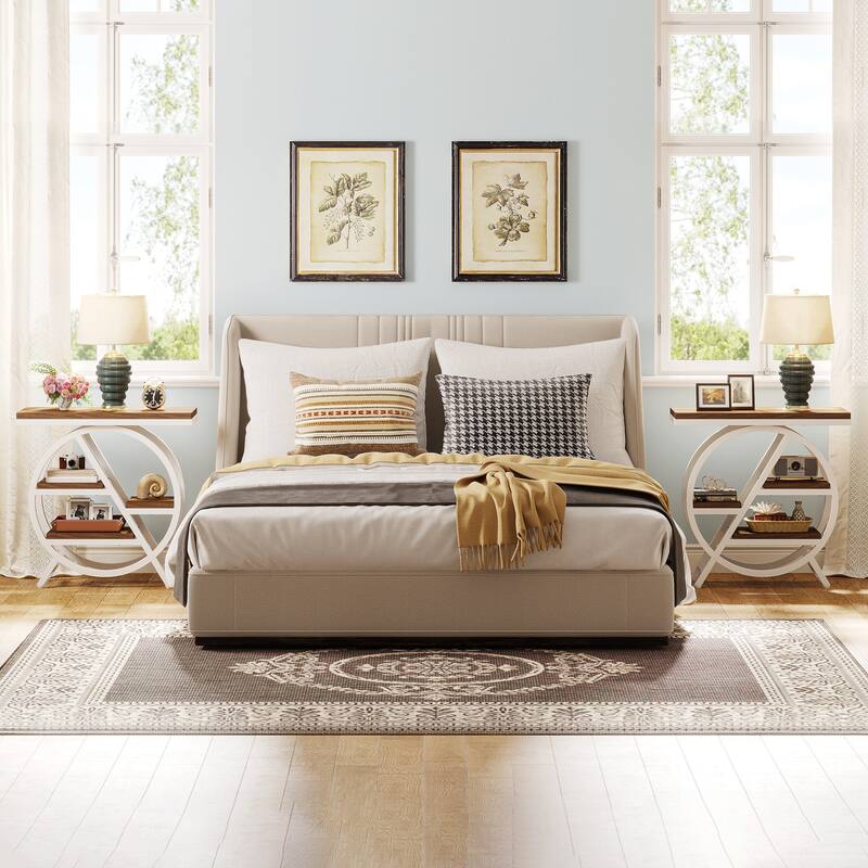 End Table Set of 2, 3-tier Narrow Side Table with Storage for Living Room - 11.8" D x 25.59" W x 26.18" H