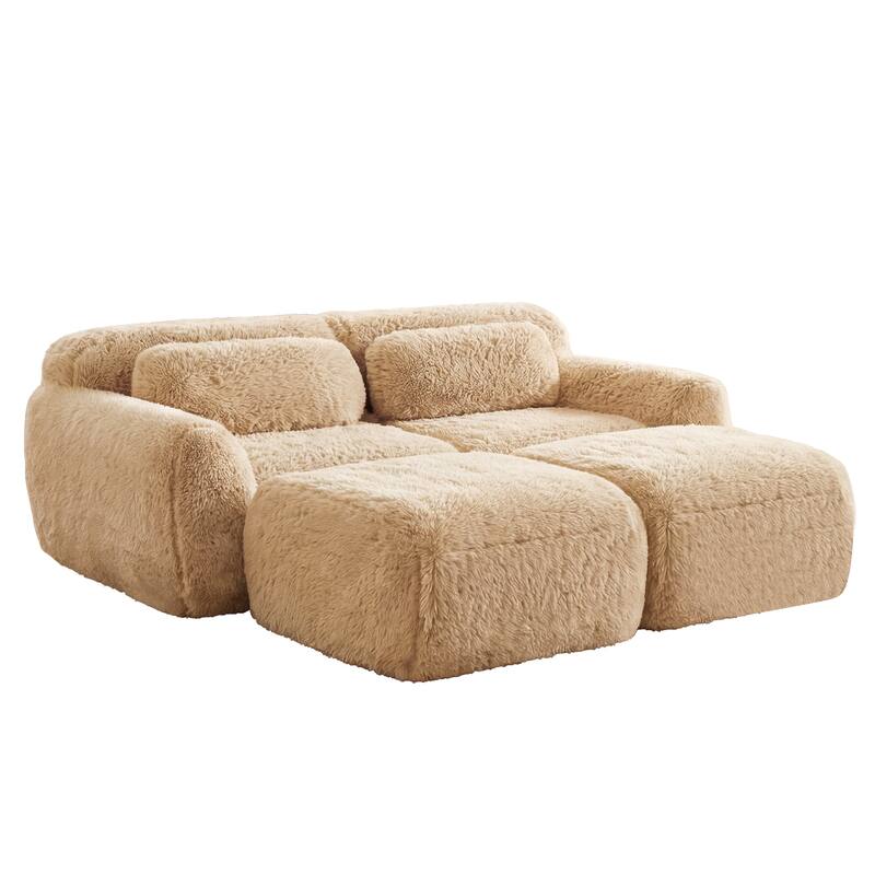 Homy Casa Light Khaki Modular Sectional Sofa, Soft Plush Fabric Cloud Couch with Anti-Slip Base & Decorative Pillows