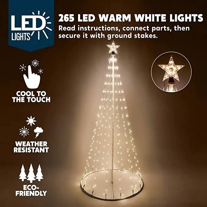 6FT Tall Plastic Warm White LED Animated Lightshow Cone Tree, Indoor Outdoor Christmas Decoration