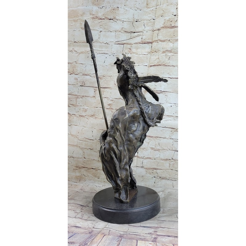 Handmade Native American Indian Warrior Bronze Sculpture Statue Figurine Art