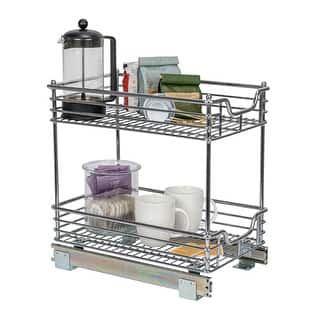 Household Essentials Wide Two-Tier Chrome Sliding Cabinet Organizer