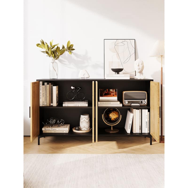 JASIWAY Buffet Table Kitchen Sideboard with Rattan Decorated Doors