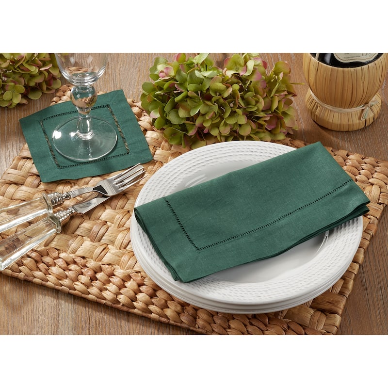 Hemstitched Linen Blend Cocktail Napkins (Set of 12)