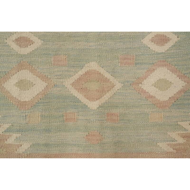 Hand Woven Oriental 100% Wool Carpet Southwestern Tribal Green Kilim Area Rug - 8' 2'' X 5' 8''