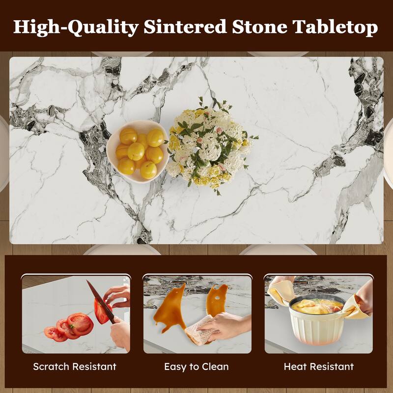 7-Piece Kitchen Table Set with 6 Velvet Chairs, Dining Table Set with Storage Cabinets for Dining Room