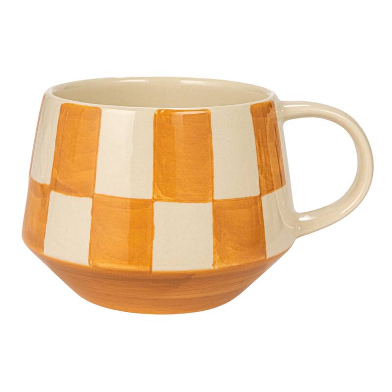 Stoneware Mug Set with Checkered Patterns - 4.8"L x 3.4"W x 3.3"H