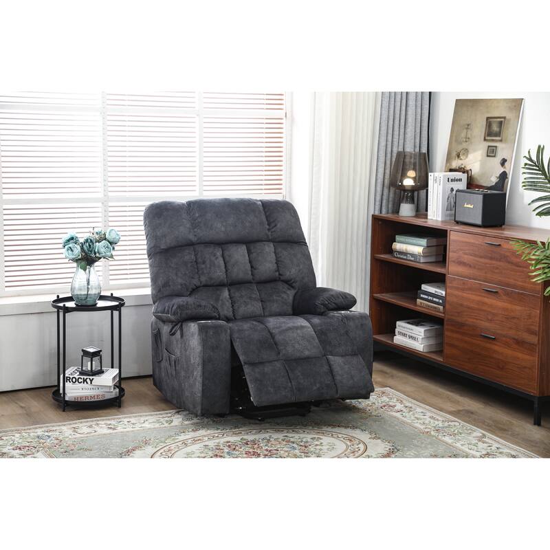Power Lift Recliner Chair with Heat & Massage, High Density Foam Electric Sofa, Lounge Chair with Side Pockets & Cup Holders
