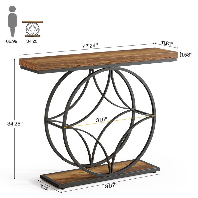 47-Inch Console Table with Storage, Industrial Narrow Accent Entryway Tables with Geometric Metal Frame