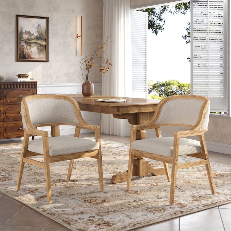 Christopher Knight Home - Harlowe Mid-Century Modern Upholstered Dining Chairs Set of 2 with Solid Ruberwood Legs - Set of 2 - Beige,Natural