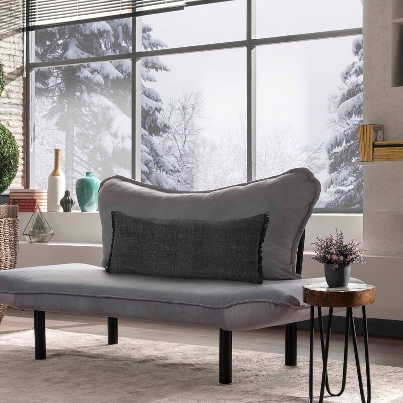 Sevita Muted Black Solid Stonewash Throw Pillow with Fringe