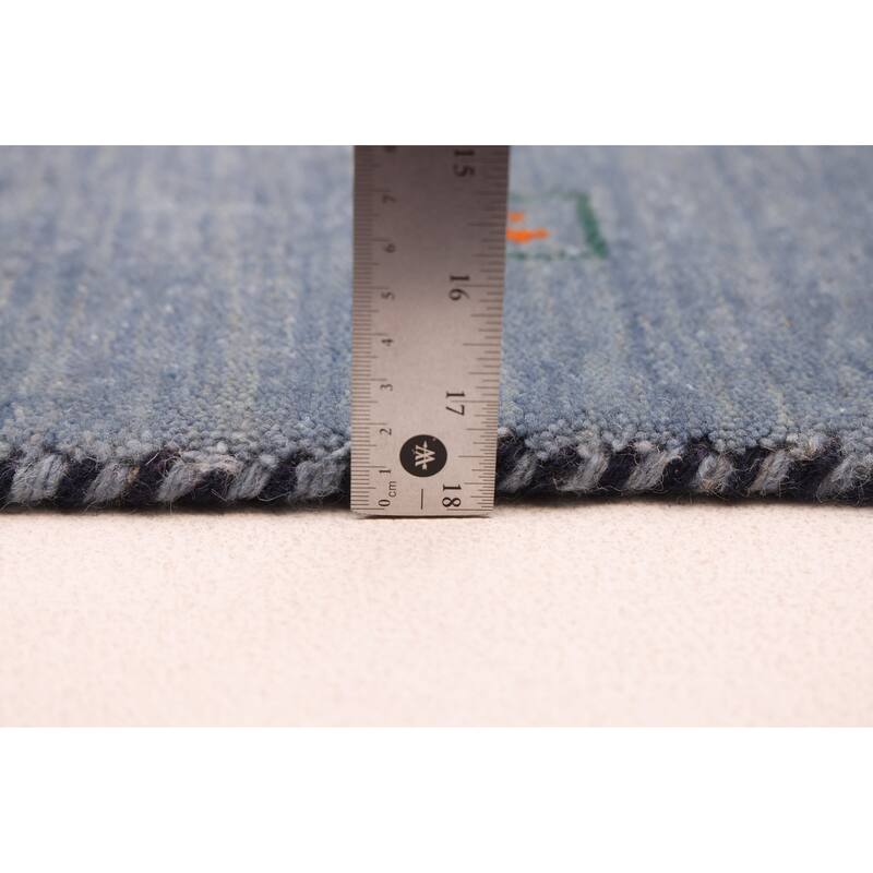 ECARPETGALLERY Hand Loomed Kashkuli Gabbeh Dark Navy, Light Blue Wool Rug - 6'8 x 9'9