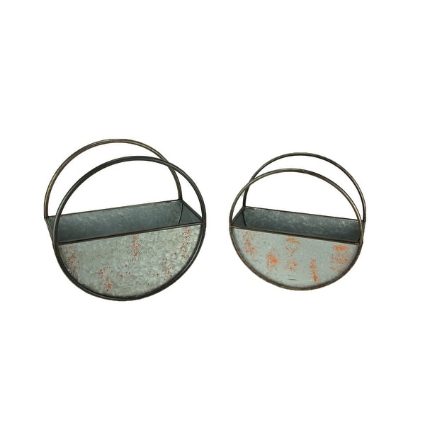 Distressed Galvanized Metal Round Floating Planters Set of 2 - 16.75 X 16.75 X 8 inches