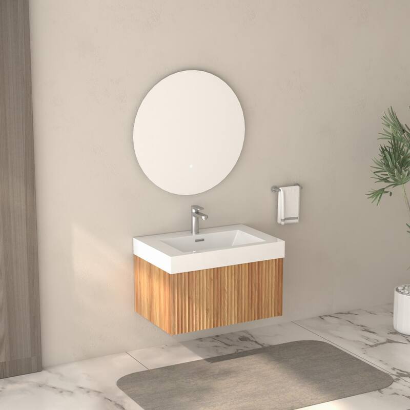 GDF Studio - Alexender Minimalist Design Wall-Mounted Floating Bathroom Vanity with Integrated Basin and Beveled-Edge Handles