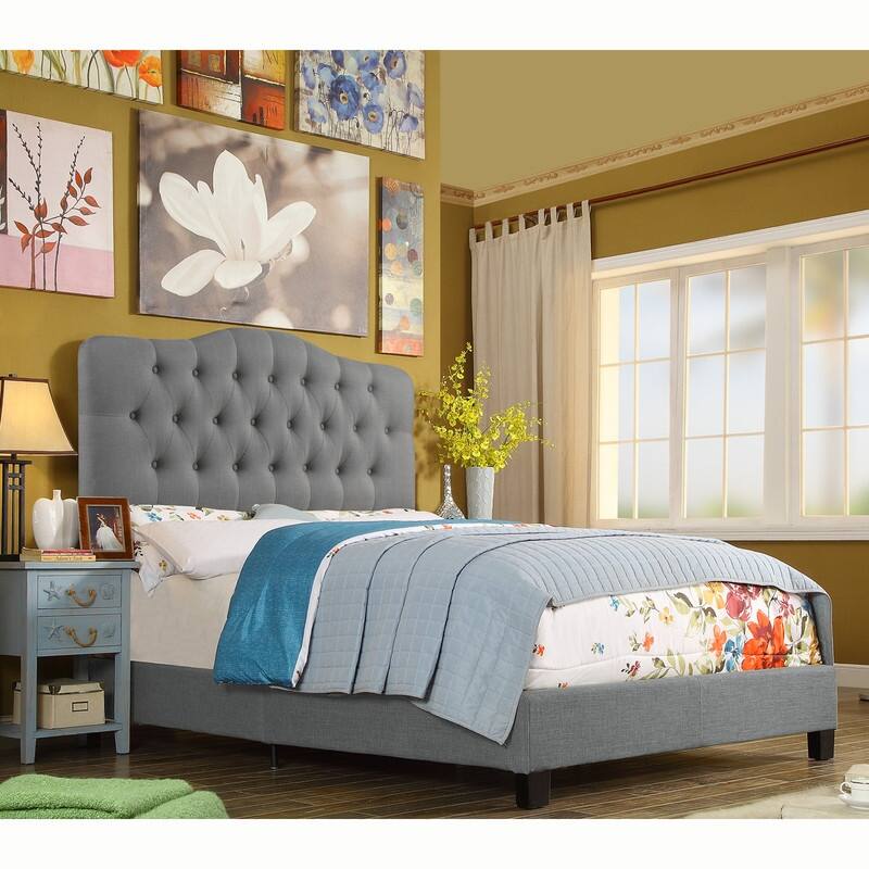 Tara Virgil Curved Upholstered Button-tufted Platform Bed Frame - Grey - Queen