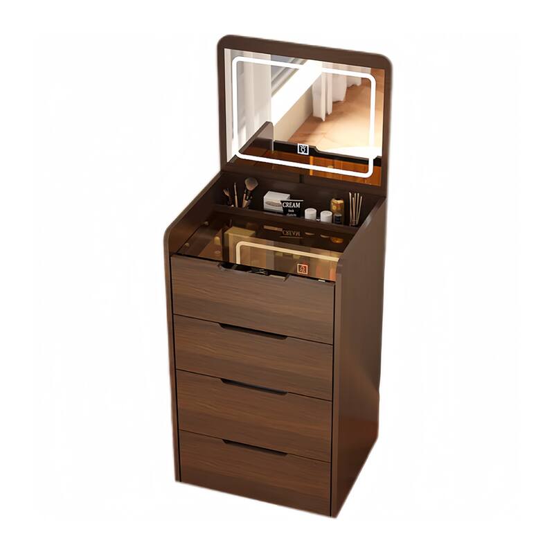 Flip-Top Vanity Table with Lighted Mirror, Makeup Desk, Included Stool