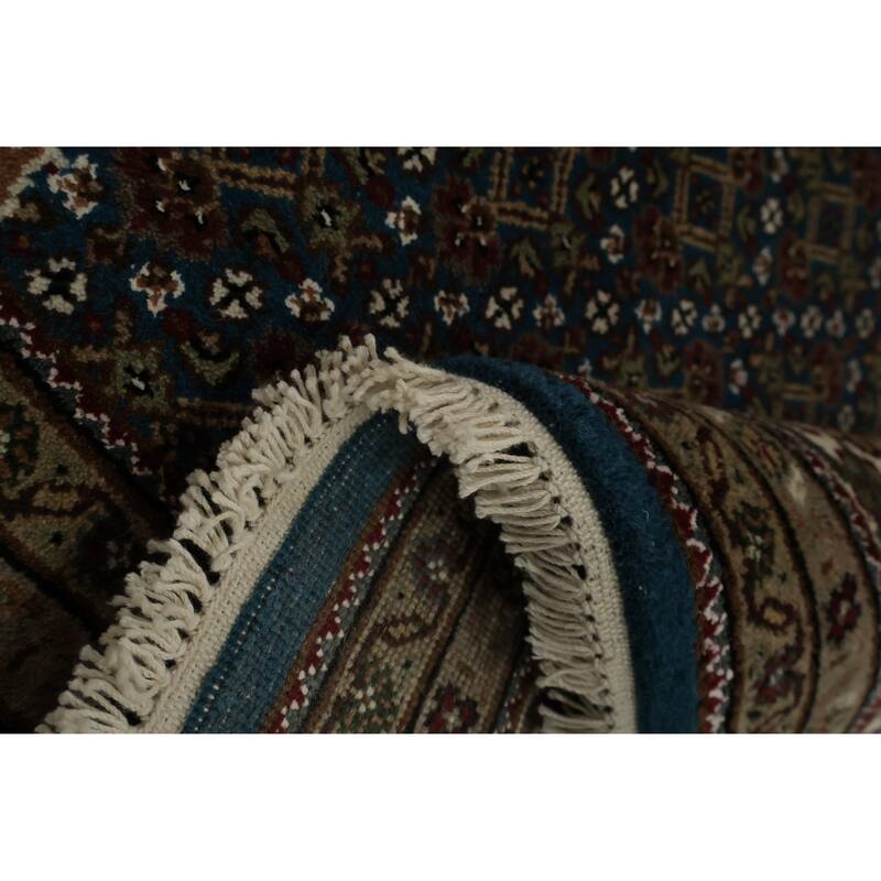 Hand Knotted Oriental 100% Wool Carpet Traditional Floral Navy Blue & Blues Tabriz Area Rug - 9' 4'' X 6' 0''