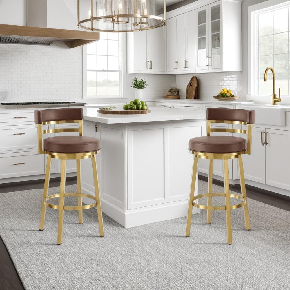 Madrid Modern Swivel Bar Stool, Upholstered Counter Height Chair with Metal Frame