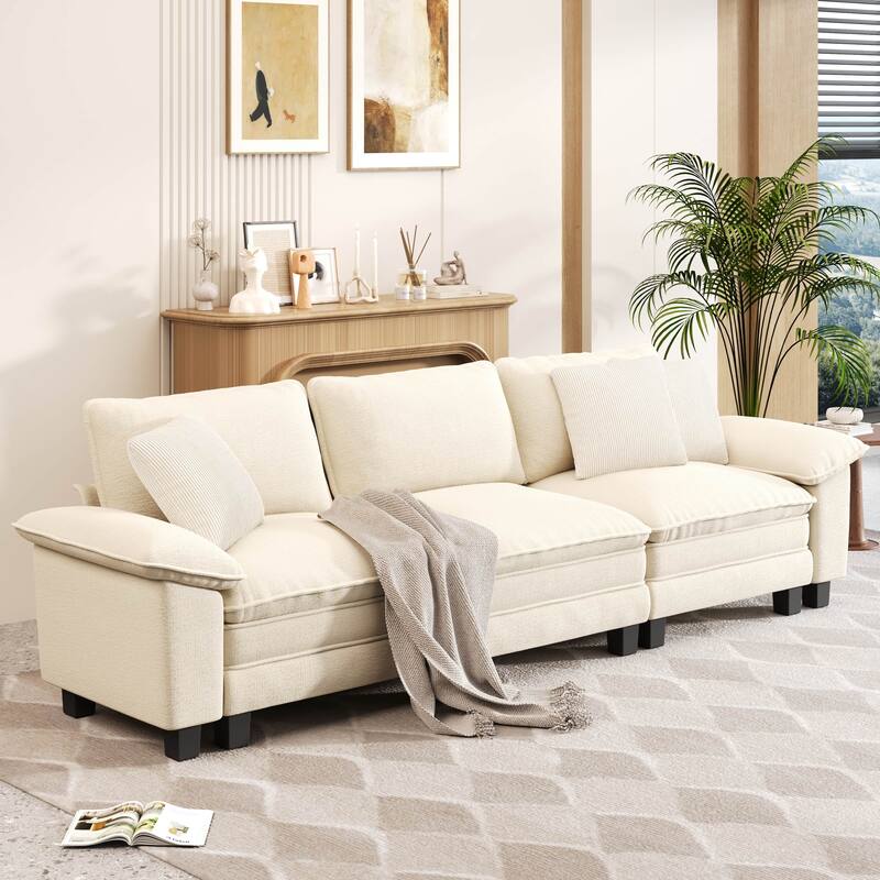 MAISON ARTS Cloud Modular Deep Seat Sofa, Chenille or Corduroy Sectional Couch with Removable Arms, 1–4 Seater - Beige Chenille(3 Pieces) - Symmetrical