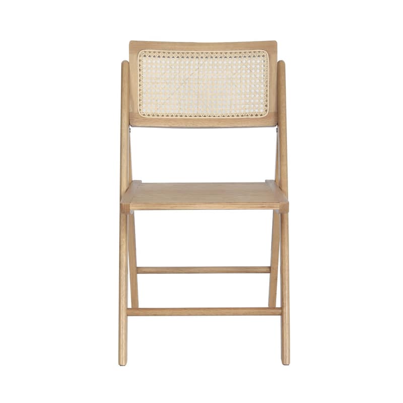 Folding Armless Cane Rattan Chairs with Breathable Woven Backrests - 2 Pack