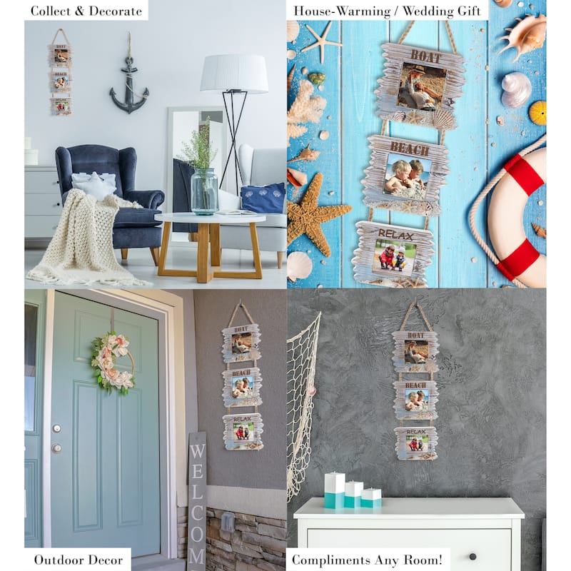 CoTa Global Coastal Horizon Hanging Nautical Wood Picture Frame - 21.5 x 7.5 x 0.75 inches