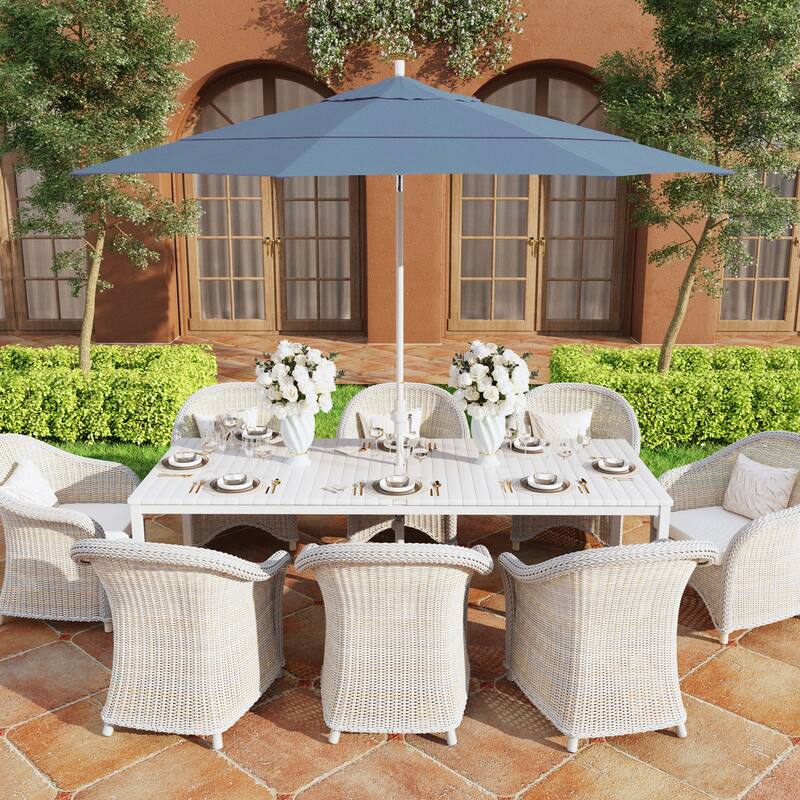 California Umbrella 11' Rd. Aluminum Patio Umbrella, Crank Lift, Collar Tilt, Dbl Wind Vent, White Finish, Sunbrella Fabric - Air Blue