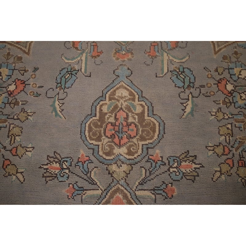 Traditional Gray Tabriz Persian Vintage Rug Hand-Knotted Wool Carpet - 9'6"x 12'11"