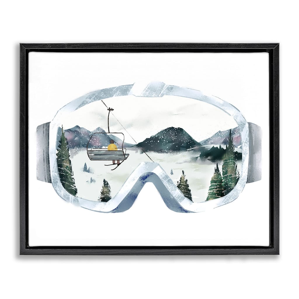 Stupell Ski Mountain Reflection in Sports Goggles Winter Forest Floater Frame - Grey