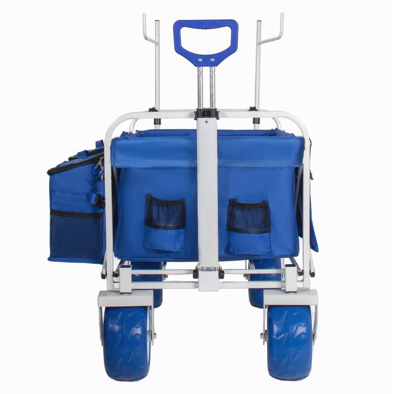 Beach Wagon Cart with Chair Racks and 9" All-Terrain Wheels, 500lbs Heavy Duty Collapsible Folding Wagon, Storage Bags