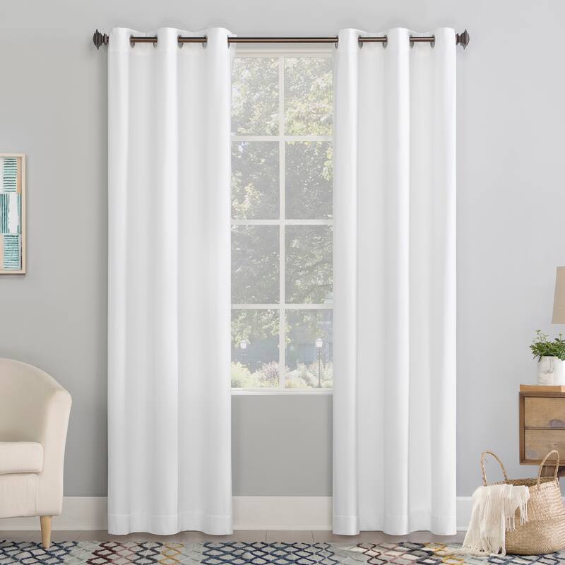 No. 918 Lindstrom Textured Draft Shield Fleece Insulated Room Darkening Grommet Curtain Panel, Single Panel - White - 40" x 63"