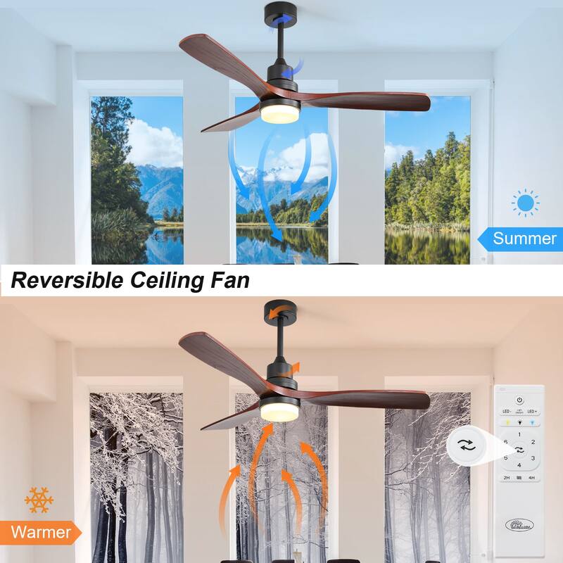 Sofucor 52" Indoor Wood Ceiling Fan Light with Remote, Integrated Light Optional