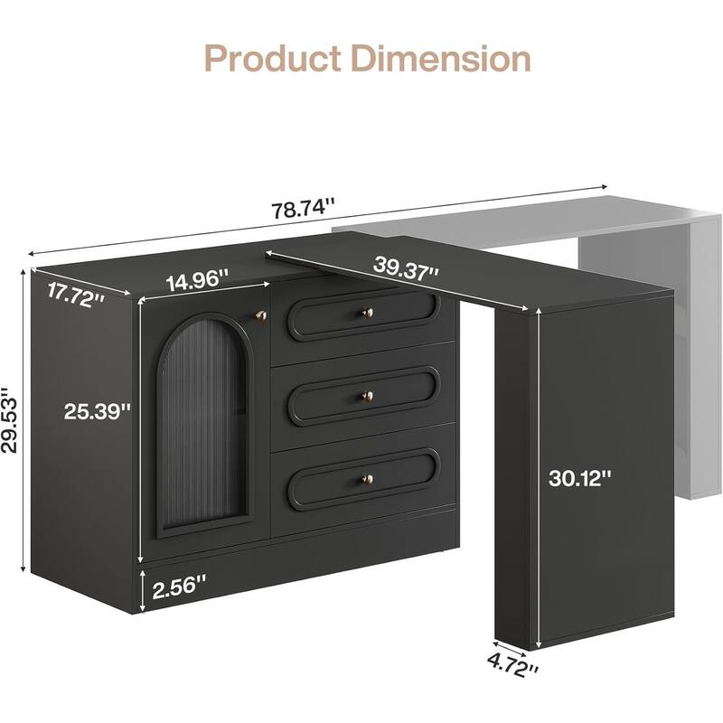 Modern 360° Rotatable Computer Desk with 3 Drawers, L Shaped Corner Executive Desk