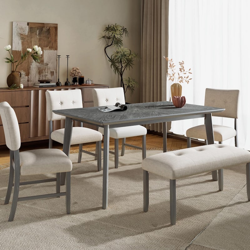 Retro Rubberwood Dining Table - Seats 6 - Farmhouse Style