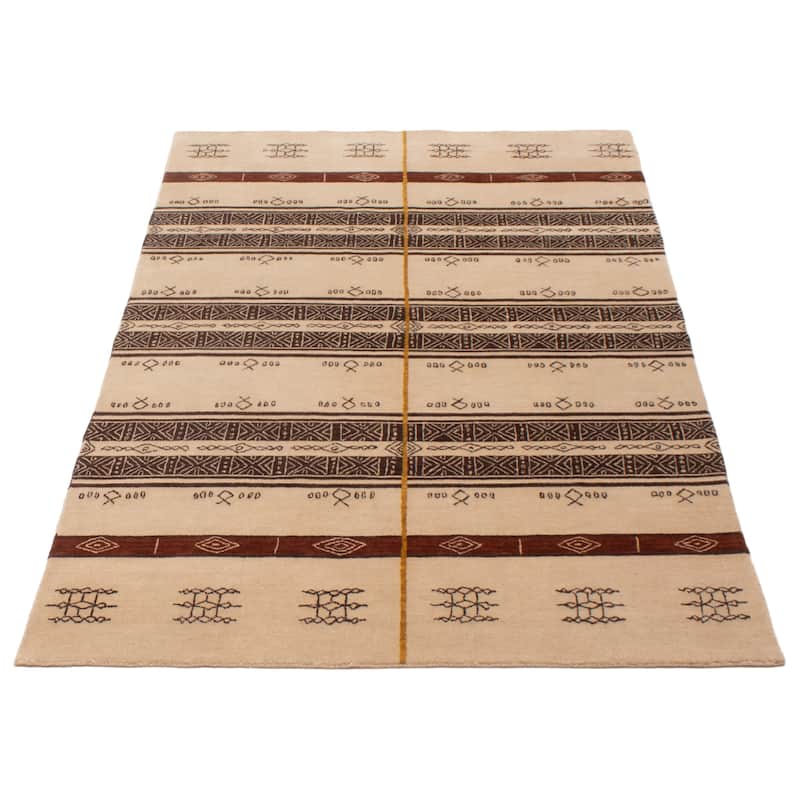 ECARPETGALLERY Hand Loomed Kashkuli Gabbeh Beige Wool Rug - 5'0 x 8'0