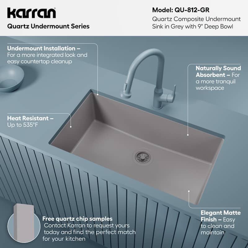 Karran Undermount 32.5 in. Large Single Bowl Quartz Kitchen Sink