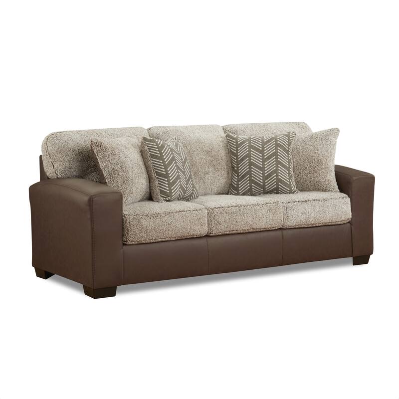Roundhill Furniture Marvella 2-Piece Living Room Sofa and Loveseat Set, Chocolate Faux Leather and Curly Shearling Upholstery