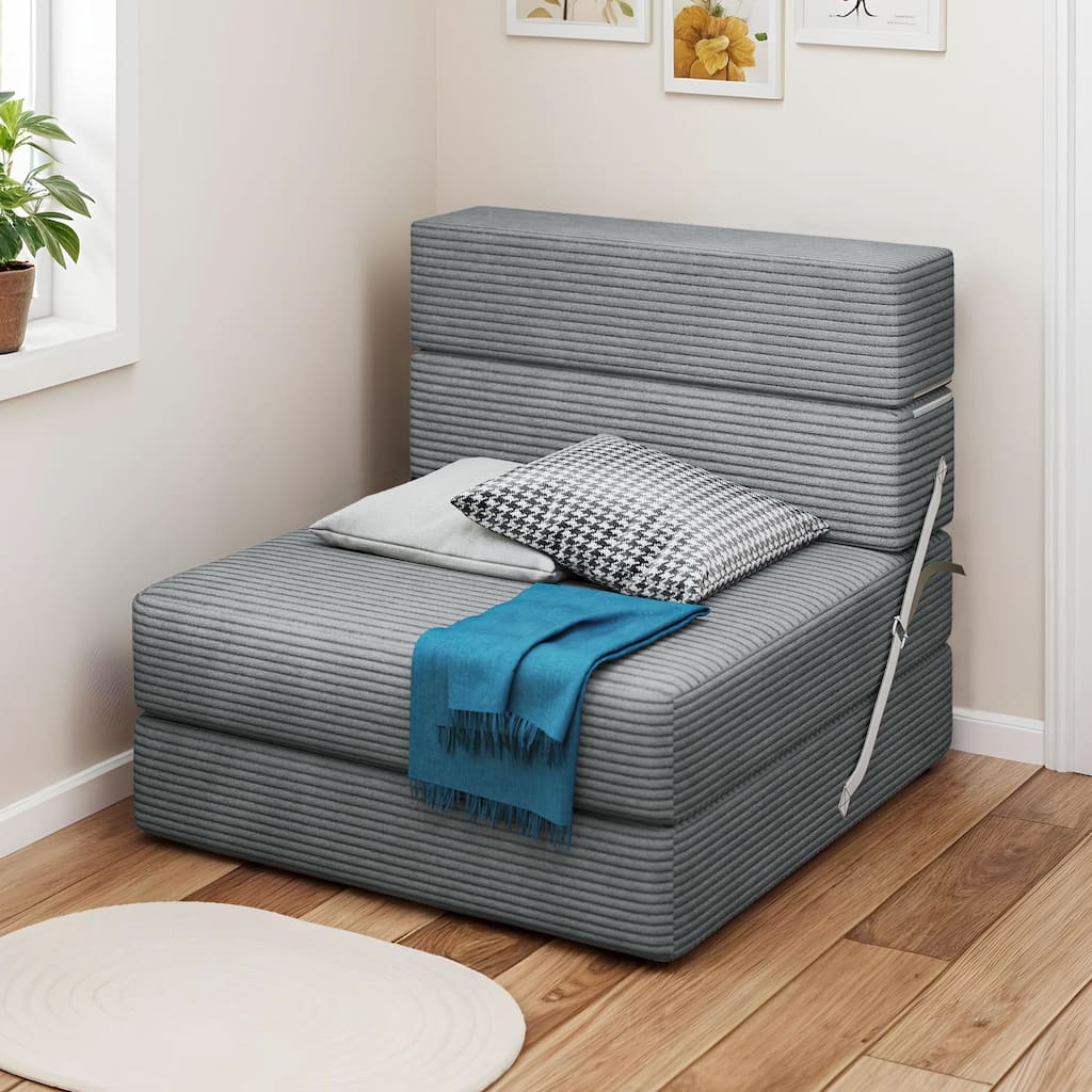 Moasis Convertible Folding Sofa Bed, Corduroy Fabric Fold Out Sleeper Chair