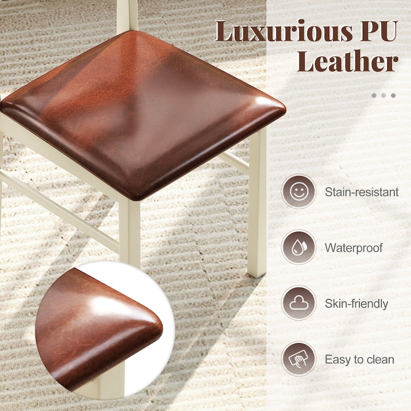White Rubber Wood PU Leather Dining Chairs Set of 2 with Padded Seats - 16.5" L x 18.5" W x 35" H